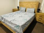 Grey & Teal Leaf Print Cotton Flat Bedsheet with Pillowcases