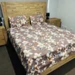 Tropical Floral Print Cotton Flat Bedsheet with Pillowcases – Brown, Cream & Blue