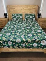 Daisy Floral Print Cotton Flat Bedsheet with Pillowcases – Green, White & Beige - Image 2