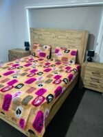 Abstract Leaf Print Cotton Flat Bedsheet with Pillowcases – Mustard, Pink & Black